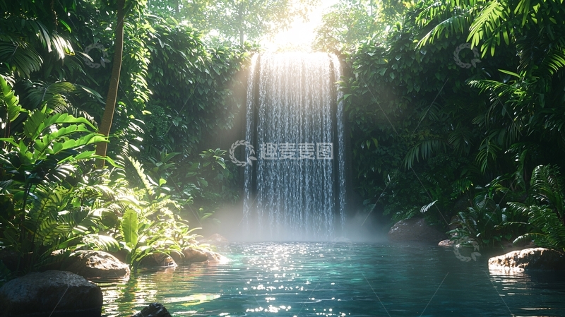 高清大图下载【趣麦麦图】热带雨林中的瀑布