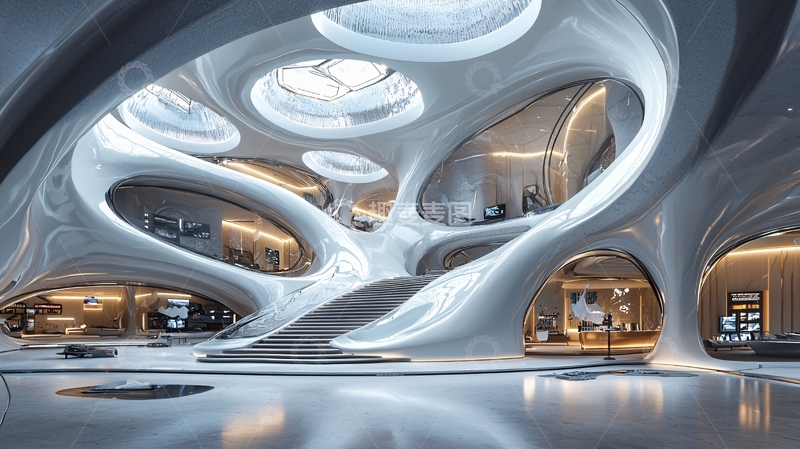 高清大图下载【趣麦麦图】流线型现代建筑室内设计