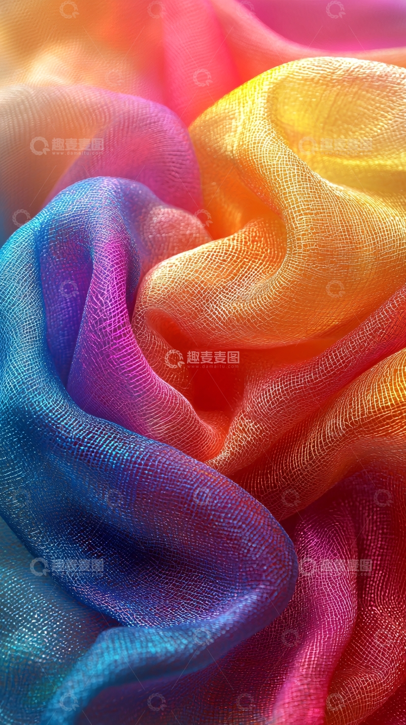 高清大图下载【趣麦麦图】彩色丝绸褶皱柔滑纹理