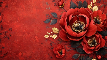 红色花朵和金色叶子