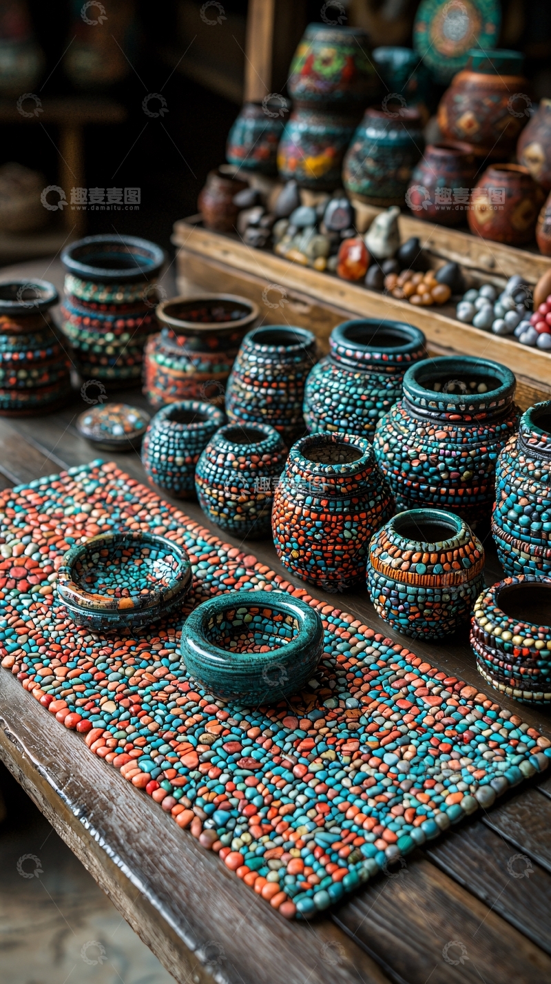 高清大图下载【趣麦麦图】民族风情陶器陈列
