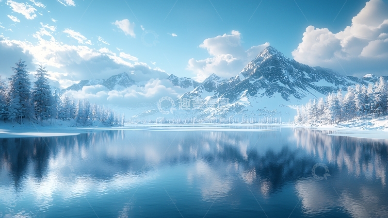 高清大图下载【趣麦麦图】雪山湖泊倒影的冬季美景