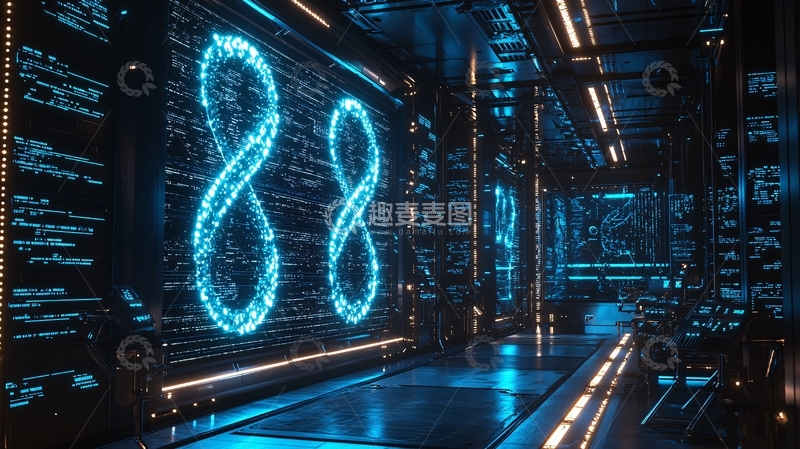 高清大图下载【趣麦麦图】科技感蓝色无限符号走廊