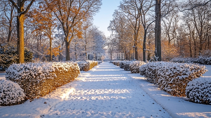高清大图下载【趣麦麦图】冬季雪覆盖的公园小路