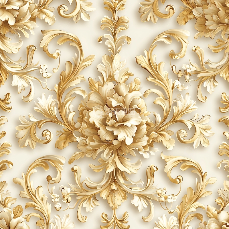 高清大图下载【趣麦麦图】金色花卉浮雕图案