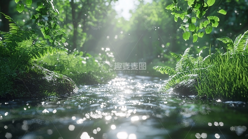 高清大图下载【趣麦麦图】阳光下清澈的小溪