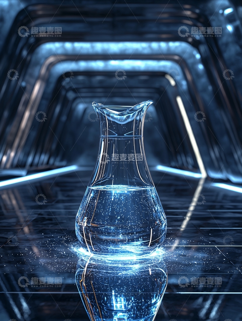 高清大图下载【趣麦麦图】透明水瓶置于未来隧道
