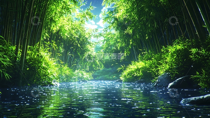 高清大图下载【趣麦麦图】阳光穿透竹林