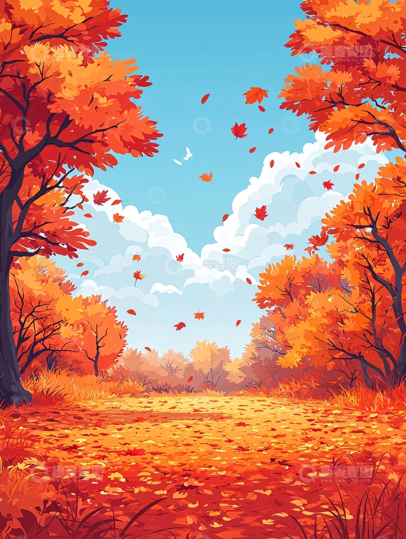 高清大图下载【趣麦麦图】秋日落叶缤纷的场景