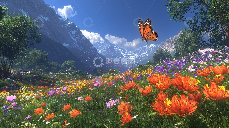 高清大图下载【趣麦麦图】高山花海蝴蝶