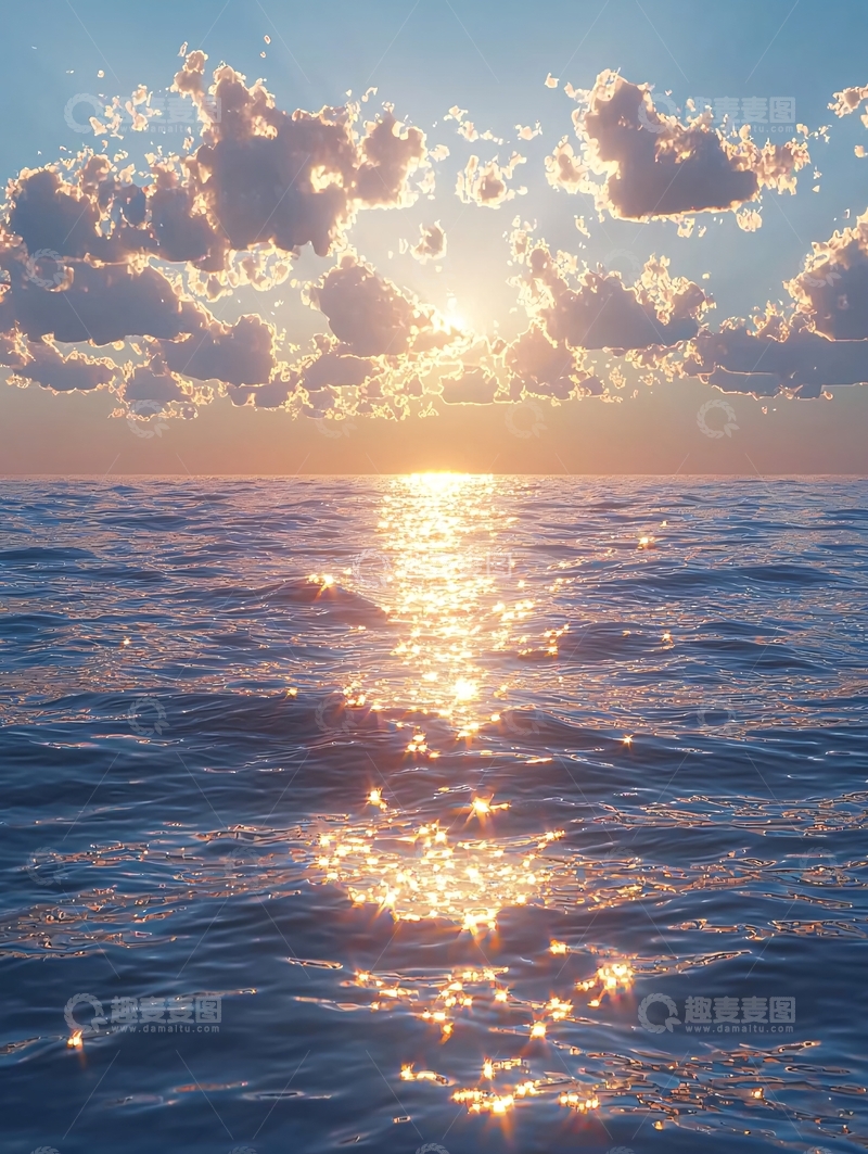 高清大图下载【趣麦麦图】海面日出云彩的光辉