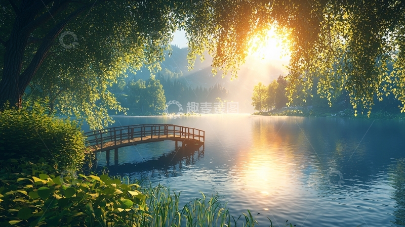 高清大图下载【趣麦麦图】阳光洒在湖面上