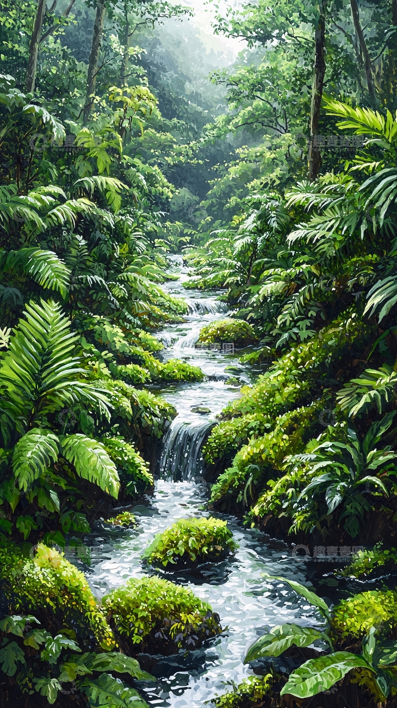 高清大图下载【趣麦麦图】茂密森林小溪流水