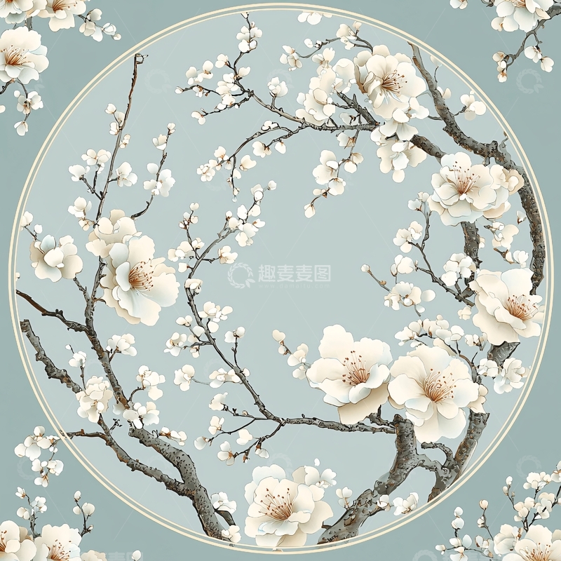 高清大图下载【趣麦麦图】白色梅花圆形背景