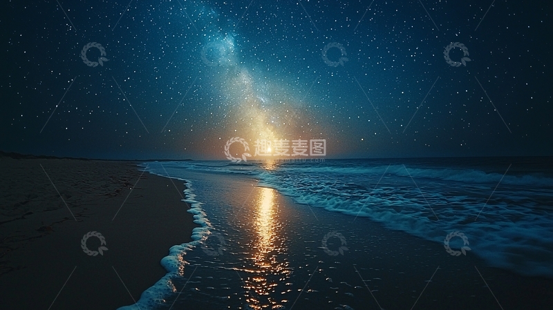 高清大图下载【趣麦麦图】星空下的海滩夜景