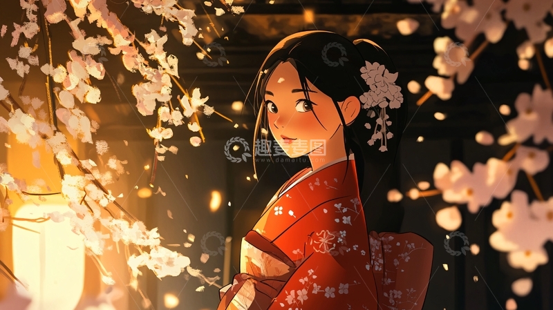 高清大图下载【趣麦麦图】樱花季和服少女