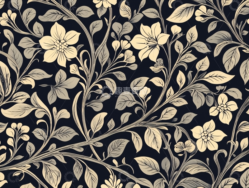 高清大图下载【趣麦麦图】米色花卉植物复古壁纸