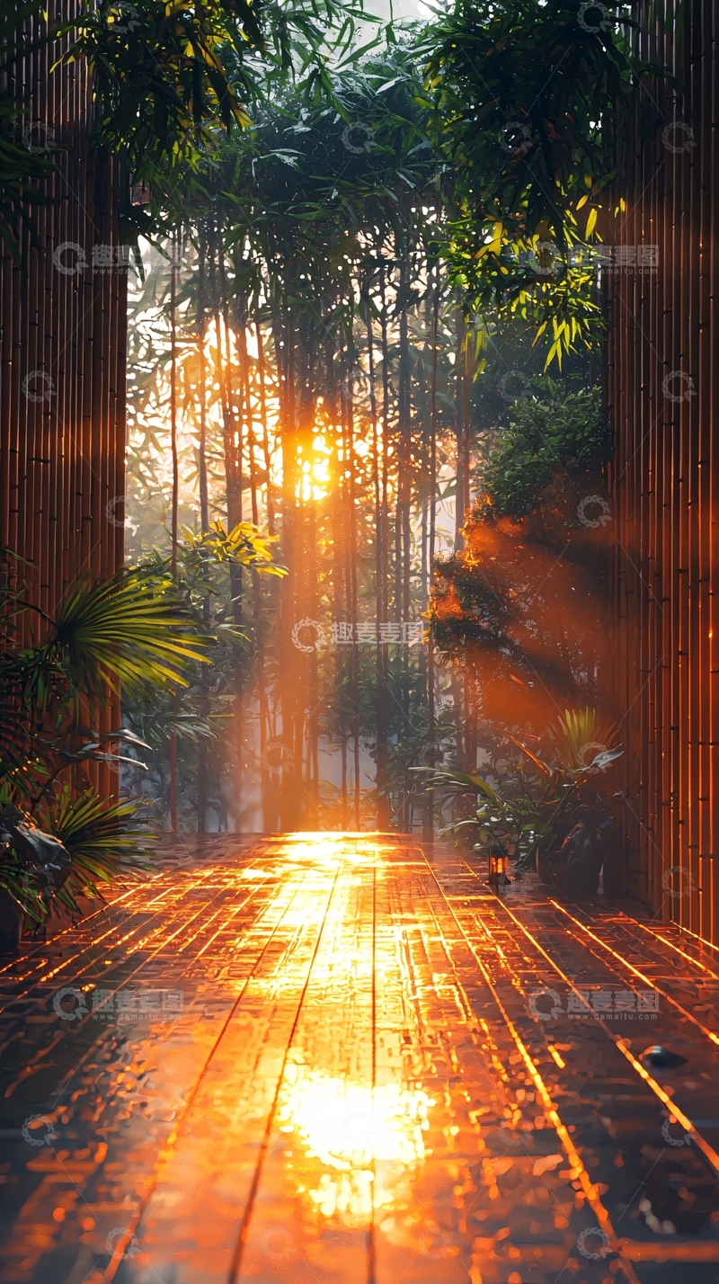 高清大图下载【趣麦麦图】阳光穿透竹林的小径