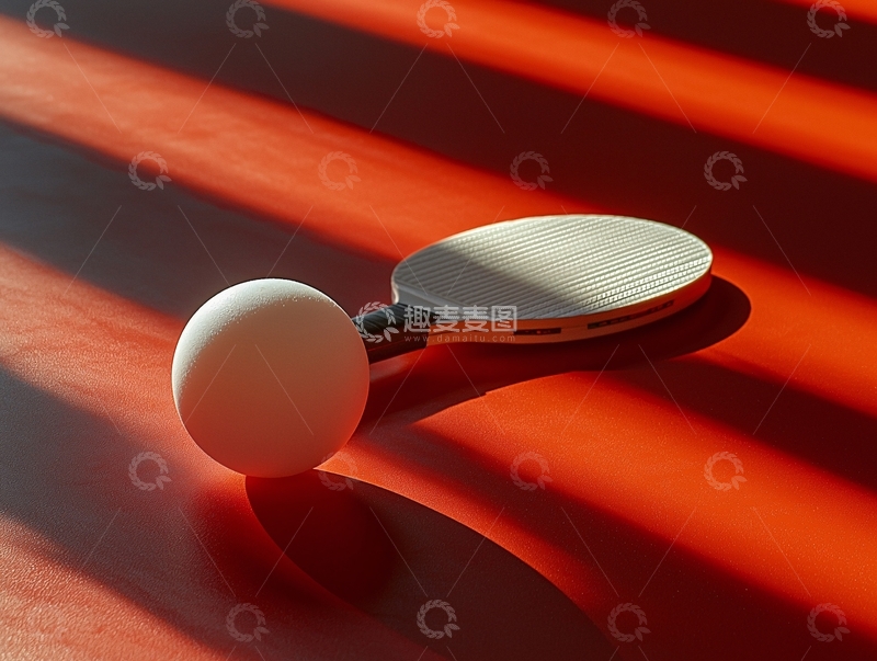 高清大图下载【趣麦麦图】乒乓球拍和球在红色背景上