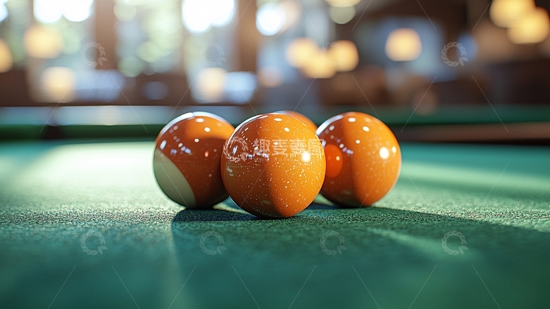 高清大图下载【趣麦麦图】台球桌上的三个橙色球