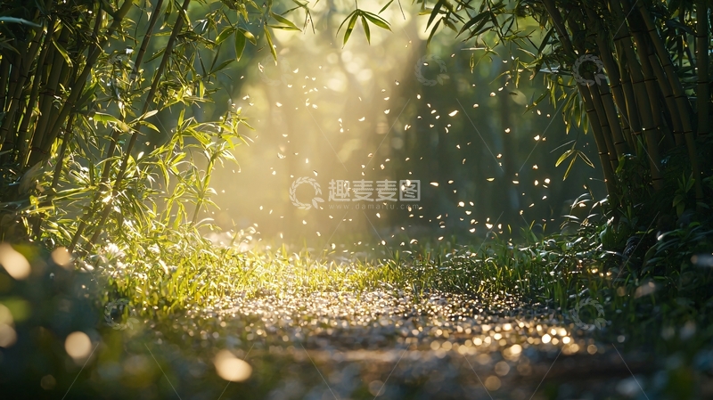 高清大图下载【趣麦麦图】阳光洒进竹林小路
