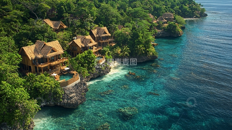 高清大图下载【趣麦麦图】海边悬崖上的豪华度假村