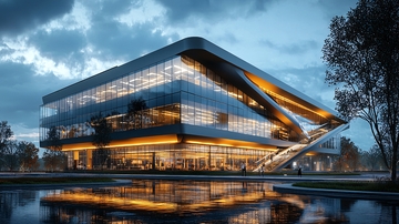 现代化玻璃幕墙建筑夜景