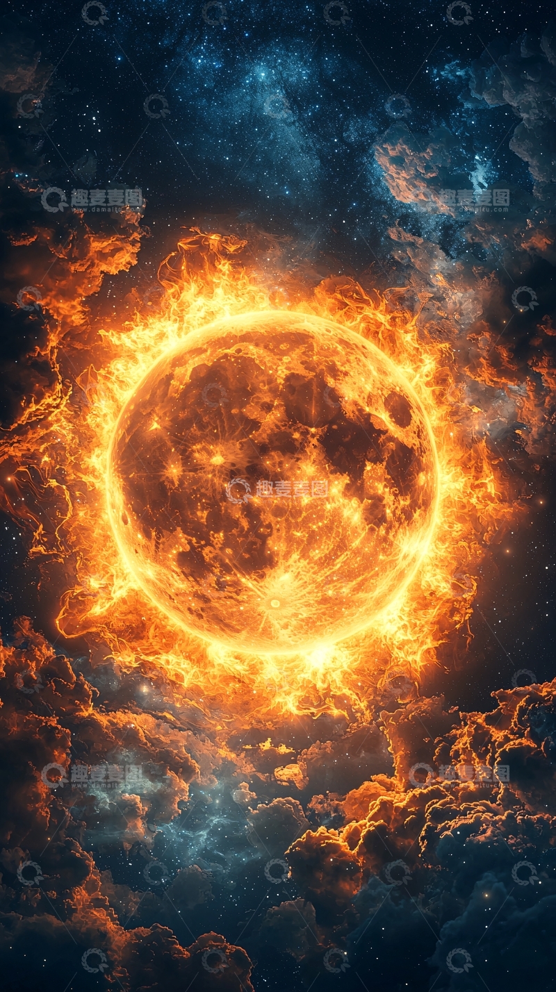 高清大图下载【趣麦麦图】火焰星球在宇宙中