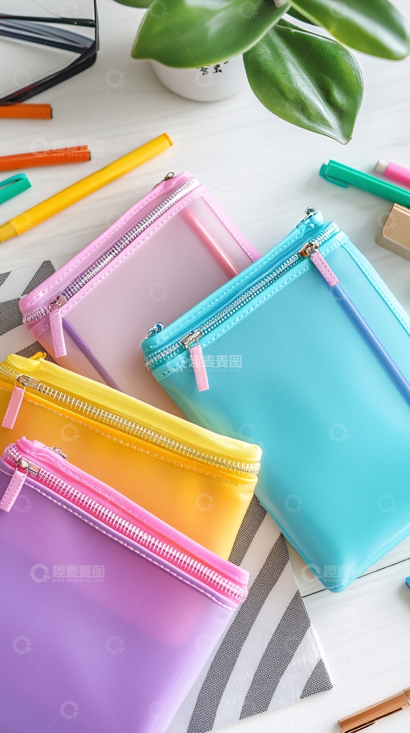 高清大图下载【趣麦麦图】四款彩色透明收纳包