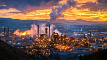 工业区日落烟雾缭绕