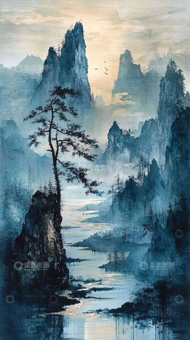 高清大图下载【趣麦麦图】水墨风格山水画