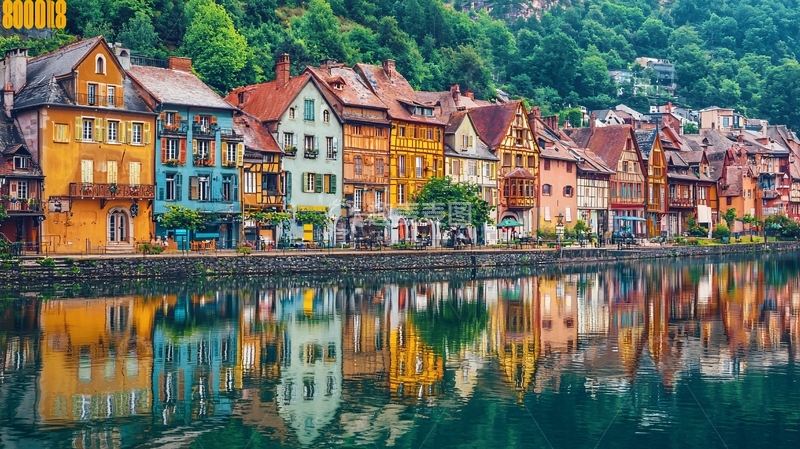 高清大图下载【趣麦麦图】彩色房屋倒影