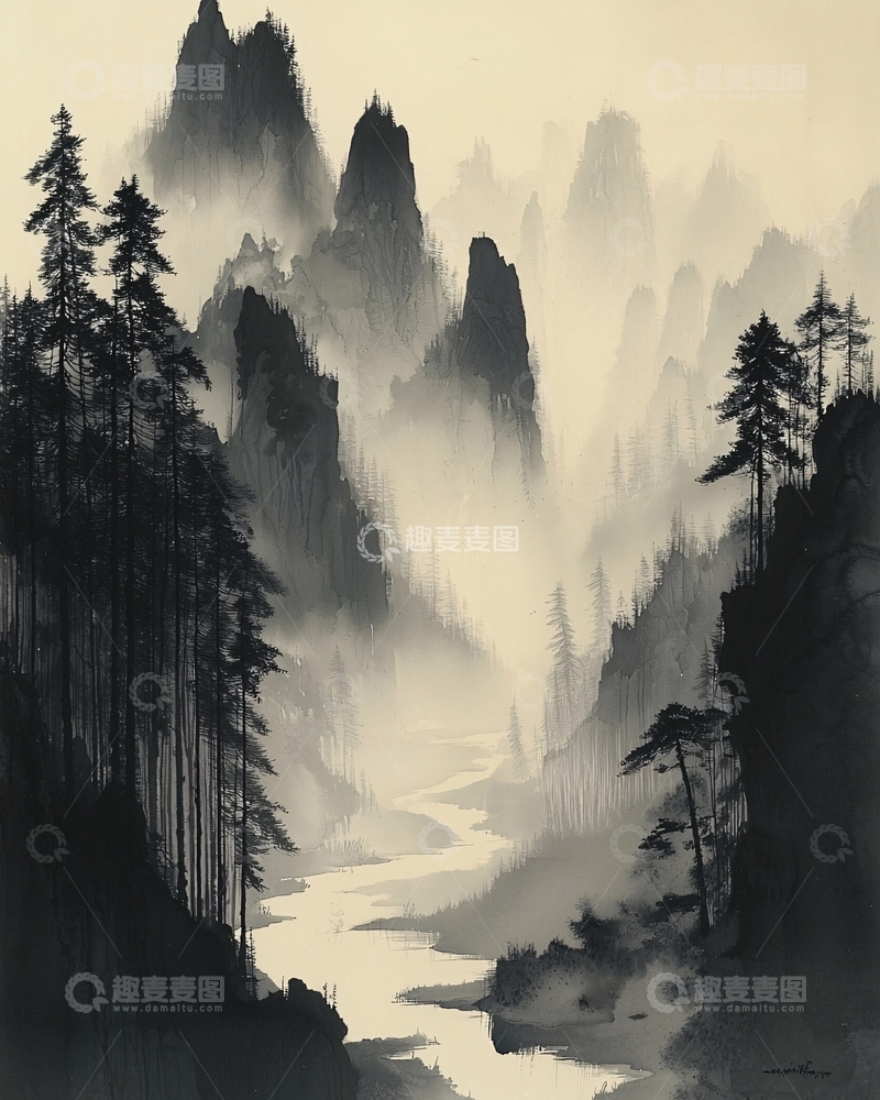 高清大图下载【趣麦麦图】水墨山水画210