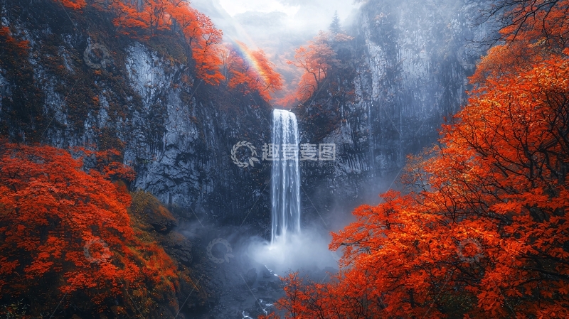 高清大图下载【趣麦麦图】秋色瀑布