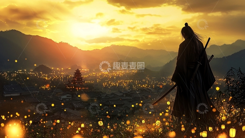 高清大图下载【趣麦麦图】落日余晖下的武士
