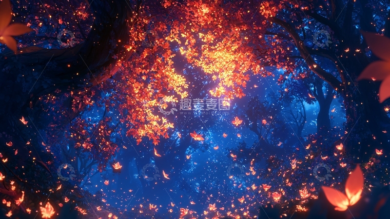 高清大图下载【趣麦麦图】燃烧的树叶