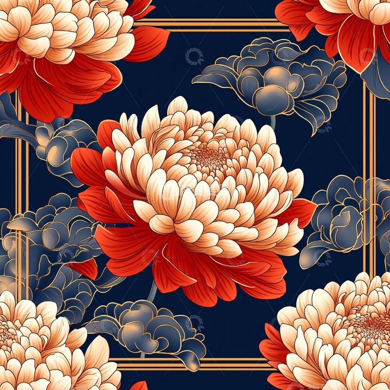 高清大图下载【趣麦麦图】红白菊花图案