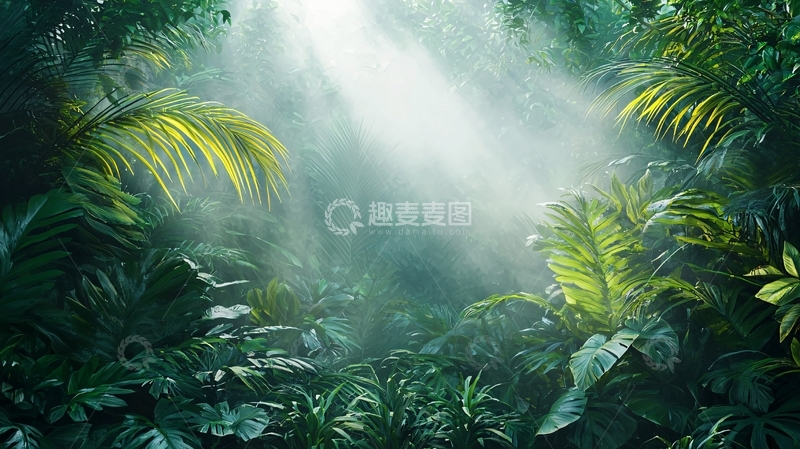 高清大图下载【趣麦麦图】阳光穿透热带雨林