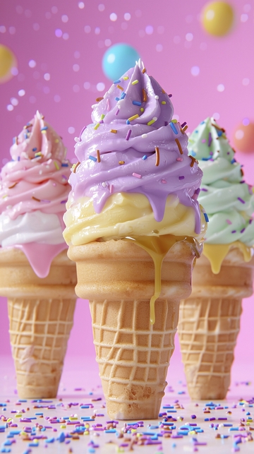 粉色背景冰淇淋甜筒