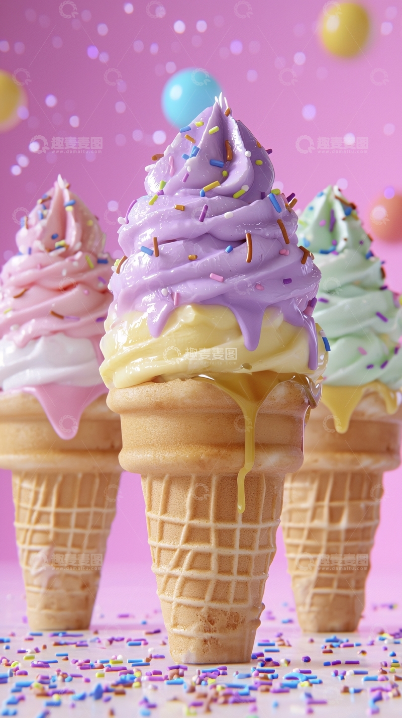 高清大图下载【趣麦麦图】粉色背景冰淇淋甜筒