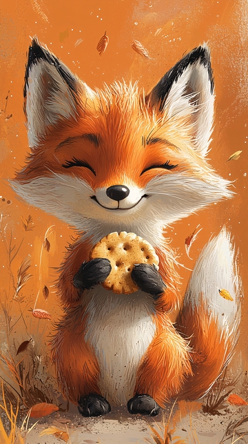 可爱的小狐狸吃饼干