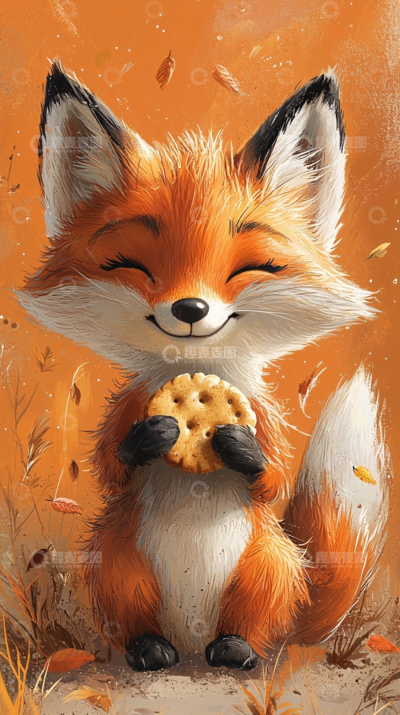 高清大图下载【趣麦麦图】可爱的小狐狸吃饼干