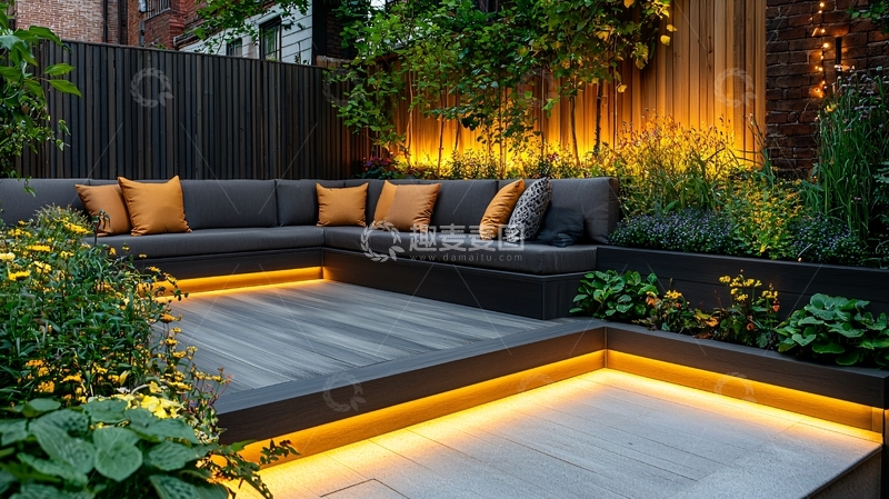 高清大图下载【趣麦麦图】庭院一角带灯光沙发