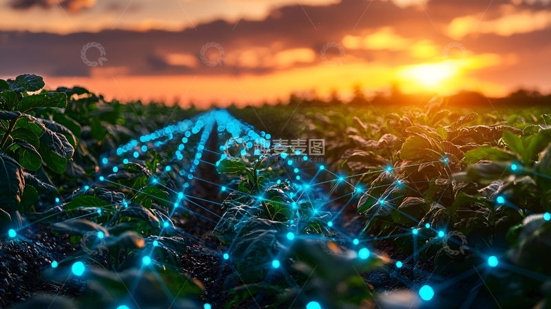 高清大图下载【趣麦麦图】夕阳下科技感田野