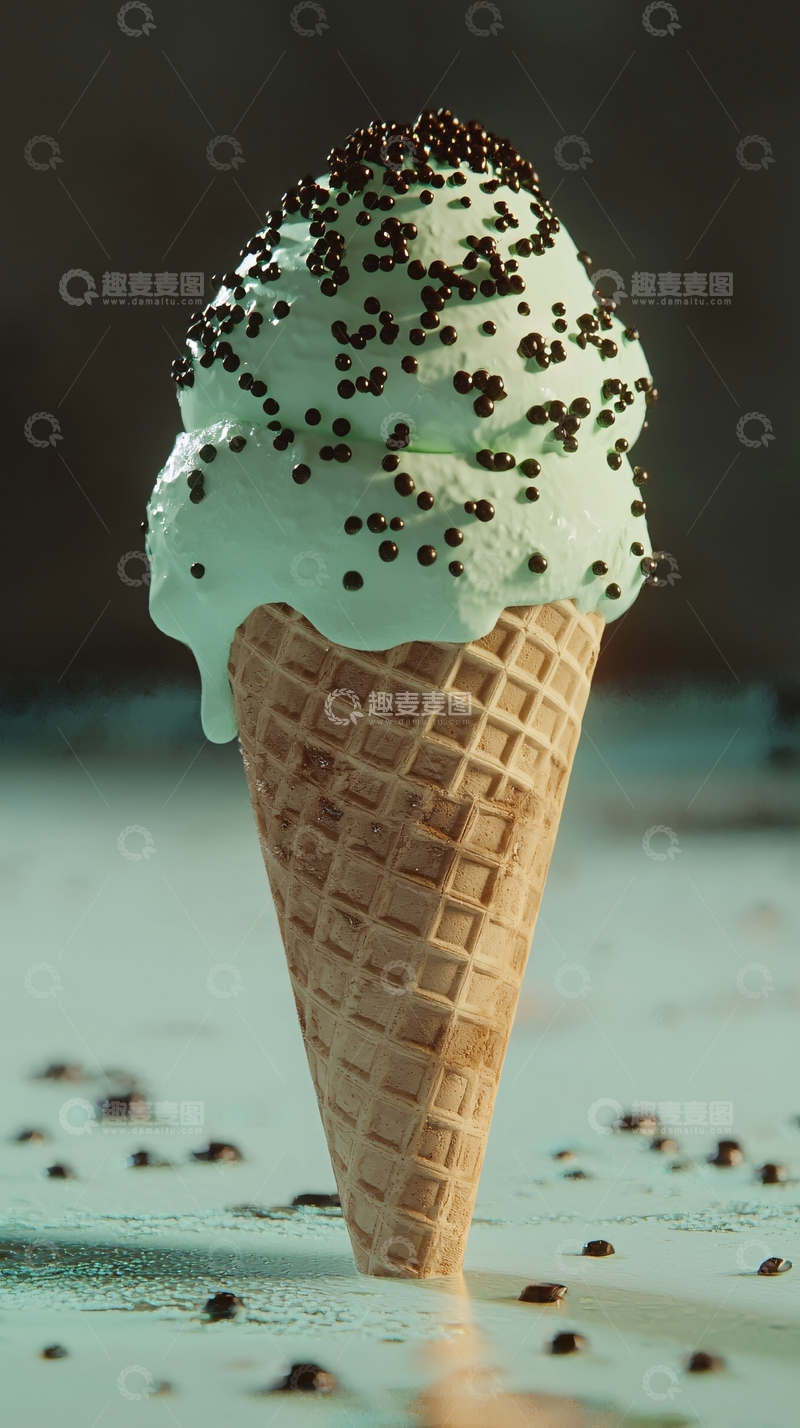 高清大图下载【趣麦麦图】薄荷味冰淇淋蛋筒