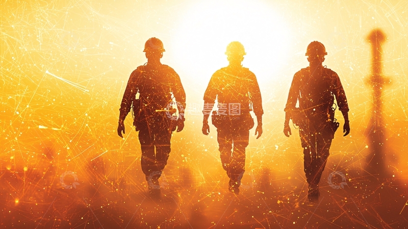 高清大图下载【趣麦麦图】三名士兵剪影逆光图