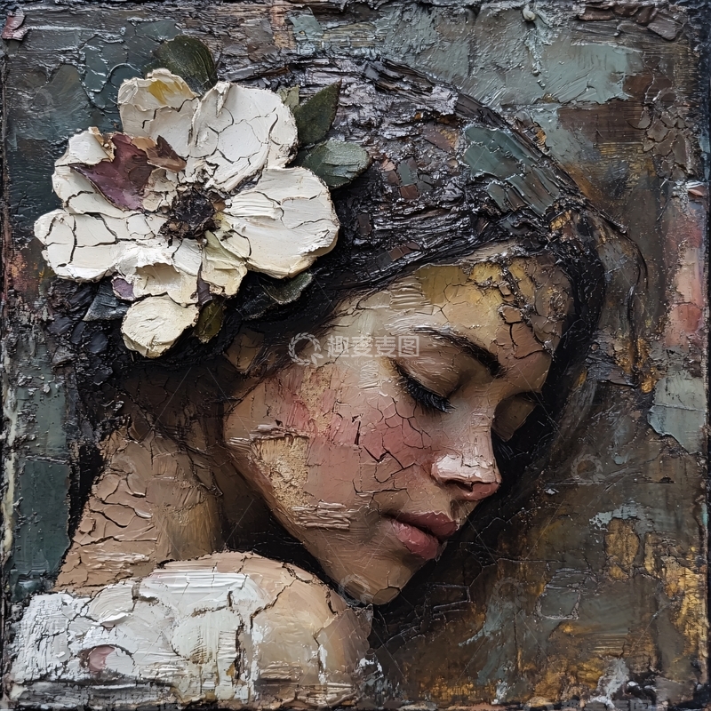 高清大图下载【趣麦麦图】油画质感女子侧脸