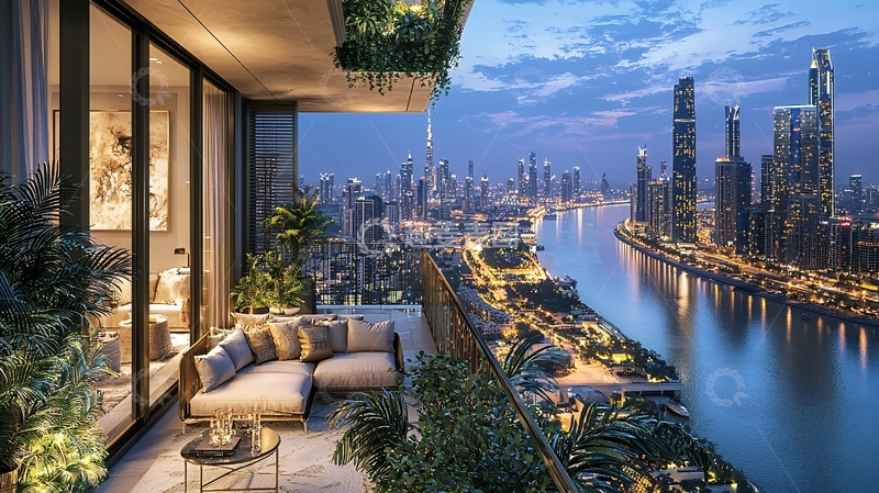 高清大图下载【趣麦麦图】高层公寓夜景阳台