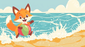 沙滩玩耍的小狐狸