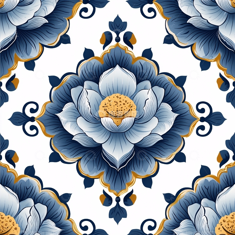 高清大图下载【趣麦麦图】蓝色花朵重复图案